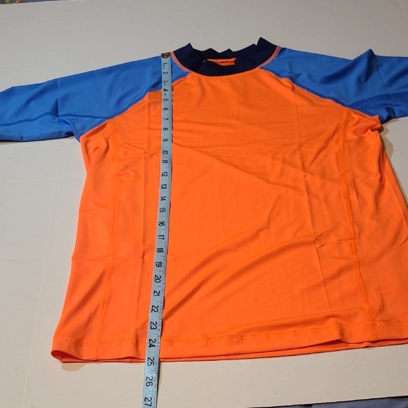 Lands' End Orange/Blue Colorblock Swimshirt XL Husky 14H-16H NWOT Rashguard - Picture 7 of 9